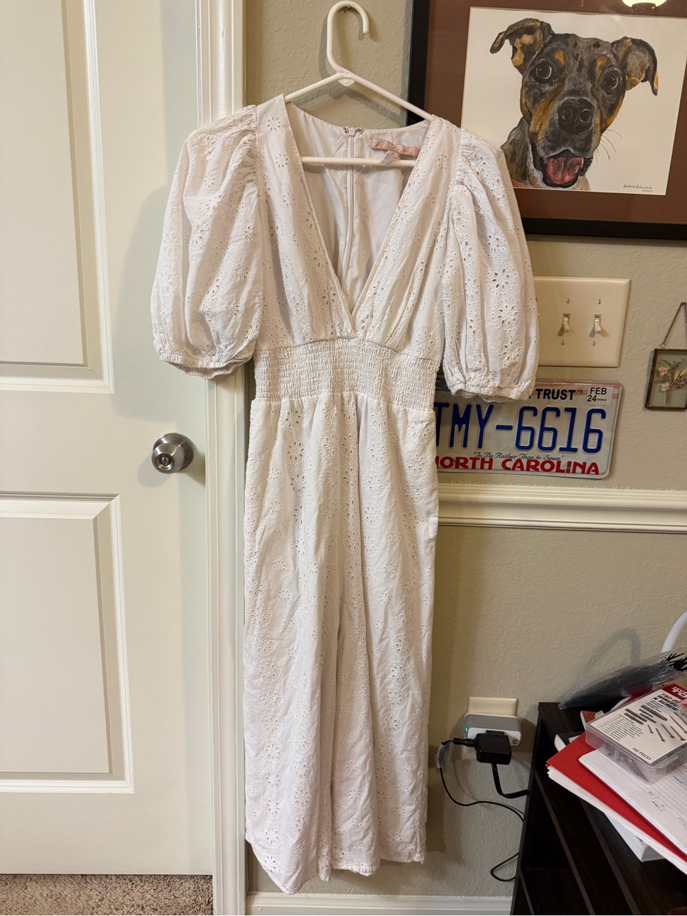 Hutch White Eyelet Puff-Sleeve Midi Dress